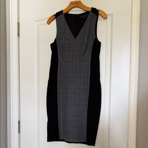 White House Black Market Black & Gray Ponte Sheath Midi Dress